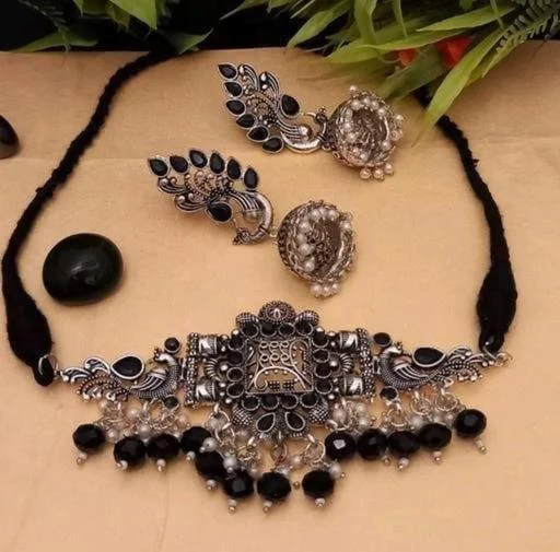 Luckshay Creations Oxidised Black Pearl Jewellery Set (Temple Dance Jewellery) - Image 2