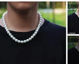 Men Stylish Pearl Necklace Pearl Size 12 Mm (Temple Dance Jewellery)