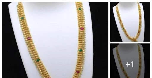 Zozoe 1 Gram Gold Micro Plated Gold Covering Long Mullai Necklace Haaram (Temple Dance Jewellery)