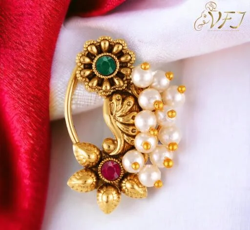 Press Nath Nathiya Vfj Premium Quality Traditional Bridal Wear Pearl Sto... (Temple Dance Jewellery) - Image 2