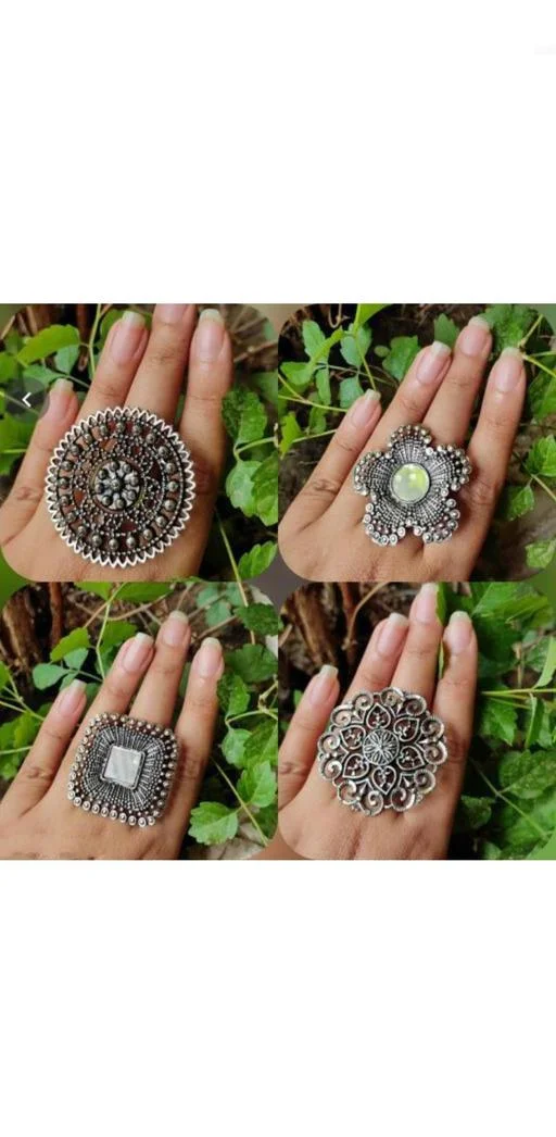 Thunder Creation Traditional Trending Antique Silver Oxidised Finger Rin... (Temple Dance Jewellery) - Image 2