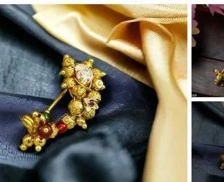 Kyoot Jewels Marathi Nathiya Gold Plated Pearl Nose Pin Maharashtrian Nath (Temple Dance Jewellery)