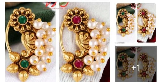 Nath Vfj Premium Quality Traditional Bridal Wear Pearl Stone Studded Cop... (Temple Dance Jewellery)