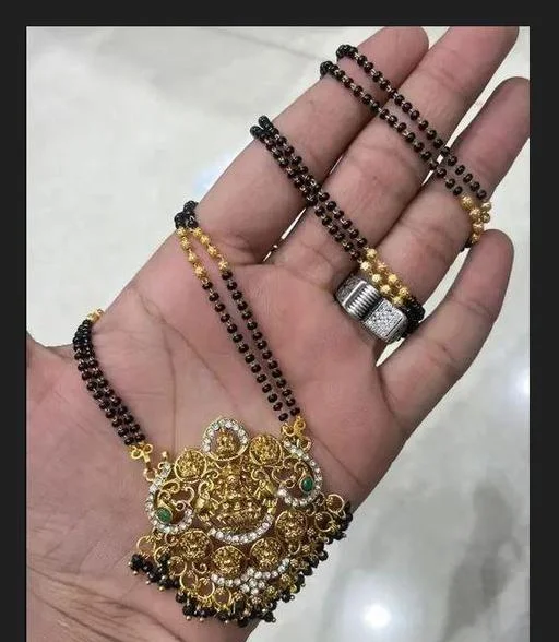 Ashtalakshmi Mangalsutram Black Beads Long Chain Lakshmi Pendant Mangals... (Temple Dance Jewellery) - Image 2