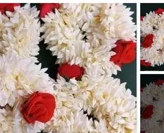 4 Pieces Artificial Mogra Red White Rubber Band Name 4 Pieces Artificial... (Temple Dance Jewellery)