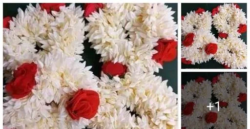 4 Pieces Artificial Mogra Red White Rubber Band Name 4 Pieces Artificial... (Temple Dance Jewellery)