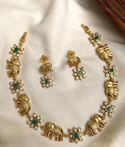 Royal Gajraj Motis Necklace Set Traditional Gold Necklace Set Featuring ... (Temple Dance Jewellery) - Image 2