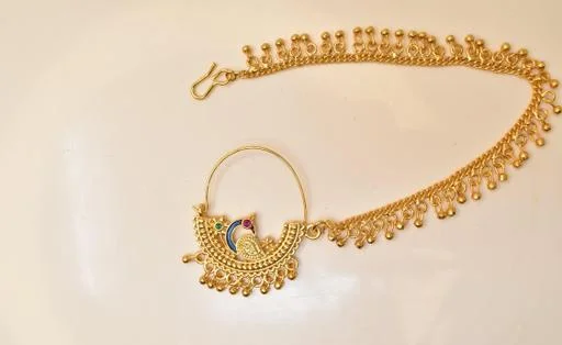 Nosepinnoseringnathiynathuninose Stud Gold Plated Alloy Nath Clip On Nos... (Temple Dance Jewellery) - Image 2