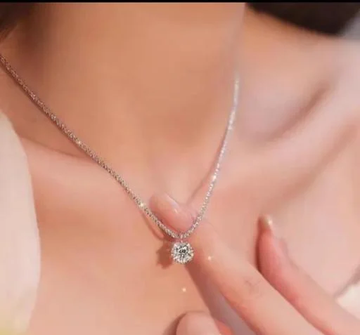 Fashionable Silver Plated Diamond Necklace 03 (Temple Dance Jewellery) - Image 2