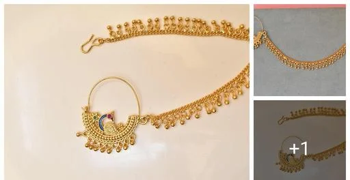 Nosepinnoseringnathiynathuninose Stud Gold Plated Alloy Nath Clip On Nos... (Temple Dance Jewellery)