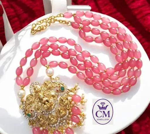 Chiefmount Pearls Designer Pink Color Glass Beads Astalaxmi Pendant (Temple Dance Jewellery) - Image 2