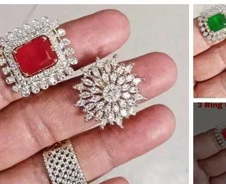 Premium Silver Finish American Diamand Square Shape Cocktail Ring Sparkl... (Temple Dance Jewellery)