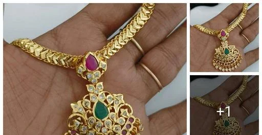Zozoe One Gram Gold Attigai Necklace Chain (Temple Dance Jewellery)