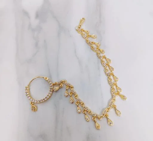 Gold Gleam White Nose Pin (Temple Dance Jewellery) - Image 2