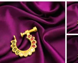 Cz 1gm Gold Nosepin Nath No Piercing Clip On Screw Type Nath (Temple Dance Jewellery)