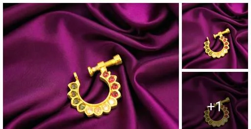 Cz 1gm Gold Nosepin Nath No Piercing Clip On Screw Type Nath (Temple Dance Jewellery)