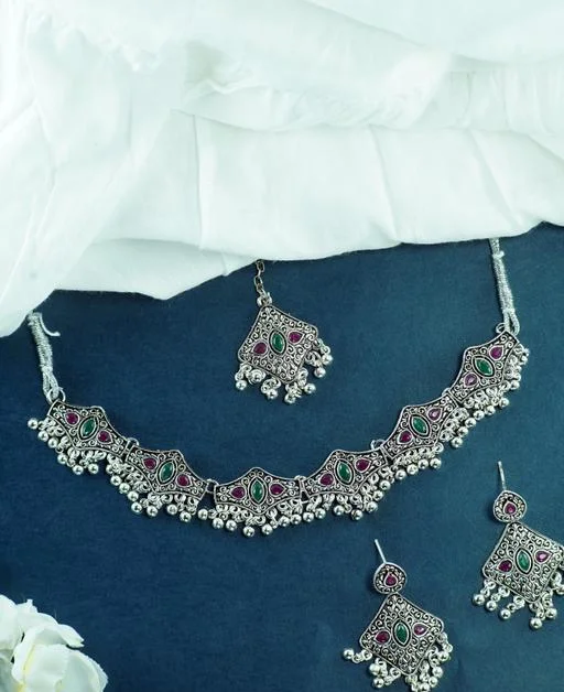 Multi Coloured Choker Maangtika Earrings (Temple Dance Jewellery) - Image 2
