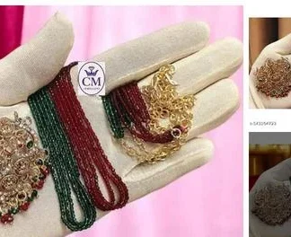 Chiefmount Pearls Designer Combo 02mm 03 Line Green Black Maroon Hydro C... (Temple Dance Jewellery)