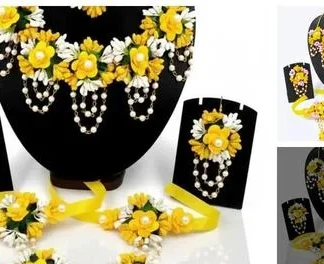 Bridal Haldimehendi Floral Jewellery Set Multicolor Yellow White (Temple Dance Jewellery)