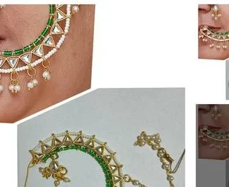 Kundan Bif Size Jodha Nath Nose Ring Nathya (Temple Dance Jewellery)