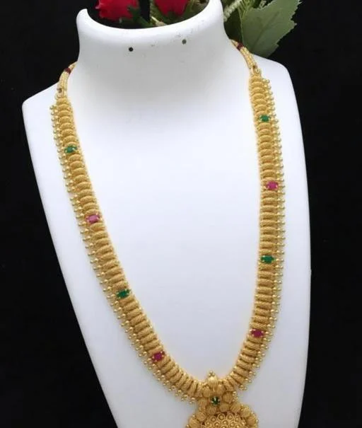 Zozoe 1 Gram Gold Micro Plated Gold Covering Long Mullai Necklace Haaram (Temple Dance Jewellery) - Image 2