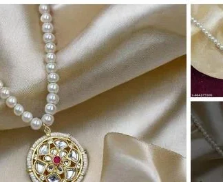 Gold Plated Premium Quality Kundan Meena Polki Pendant Pearl Mala (Neckl... (Temple Dance Jewellery)