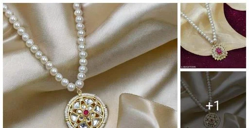 Gold Plated Premium Quality Kundan Meena Polki Pendant Pearl Mala (Neckl... (Temple Dance Jewellery)