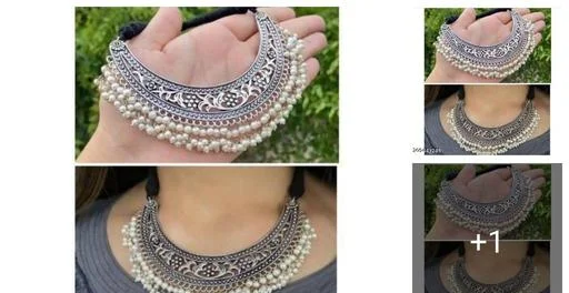 Beautiful Silver Oxidised Pearl Chokar Necklace (Temple Dance Jewellery)