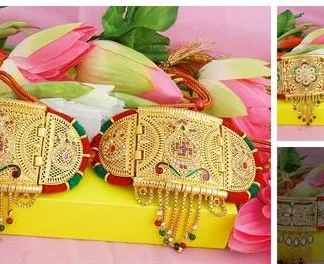 Meira Jewellery Ad Multi Color Mina Work Golden Bajuband (Temple Dance Jewellery)
