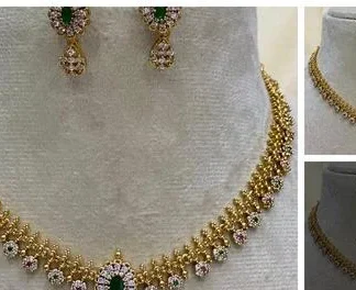 Premium Quality Matte Finish Ad Stone Necklace Earring (Temple Dance Jewellery)