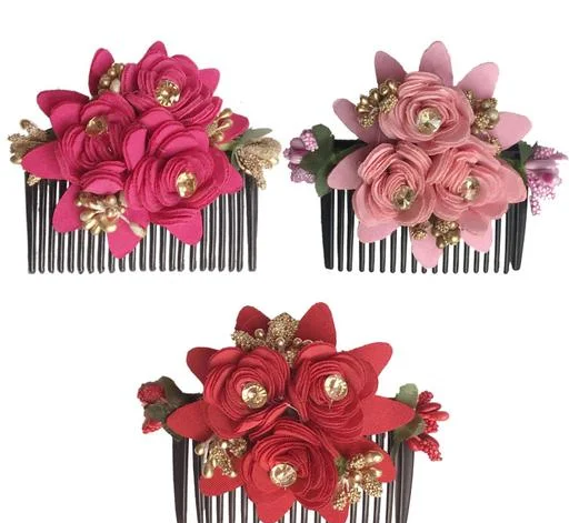 Arooman Artificial Flower Juda Comb Side Comb Womengirls Hair Accessorie... (Temple Dance Jewellery) - Image 2