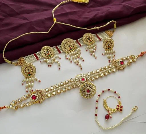 Fancy Rajasthani Maangtika Combo Jewellery Set (Temple Dance Jewellery) - Image 2