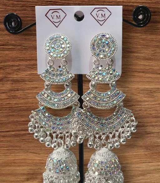 Traditional Latest Silver Plated White Chand Style Jhumkajhumki (Temple Dance Jewellery) - Image 2