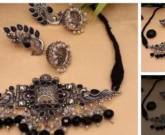 Luckshay Creations Oxidised Black Pearl Jewellery Set (Temple Dance Jewellery)