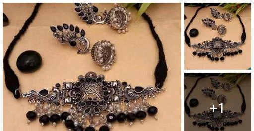 Luckshay Creations Oxidised Black Pearl Jewellery Set (Temple Dance Jewellery)
