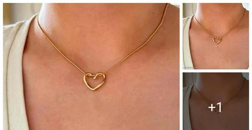 Gold Heart Shape Necklace Chain Fancy Micro Gold Plated Pendant Set Prem... (Temple Dance Jewellery)