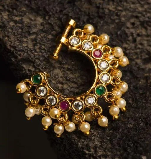 Nose Pin Stud Cz Stones Pressing Nath Screw Traditional Bridal Wear Nose... (Temple Dance Jewellery) - Image 2