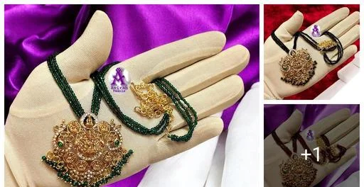 Avirah Pearls Designer 02mm Marron Hydro Crystal Asta Laxmi Cz Pendant (Temple Dance Jewellery)