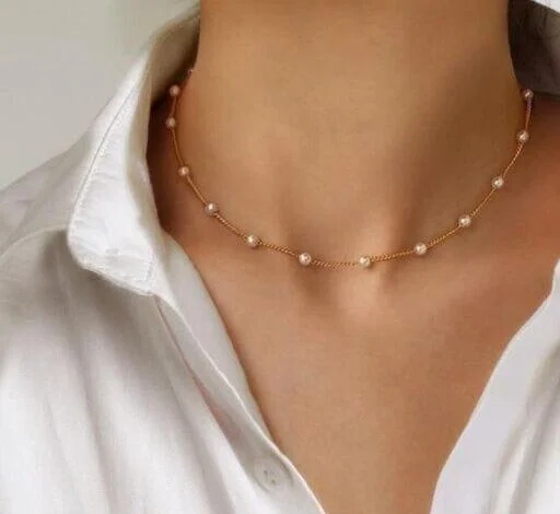 Statement Pearl Chain Pretty Gold Plated Chain Silver Gold Pearl Chain C... (Temple Dance Jewellery) - Image 2