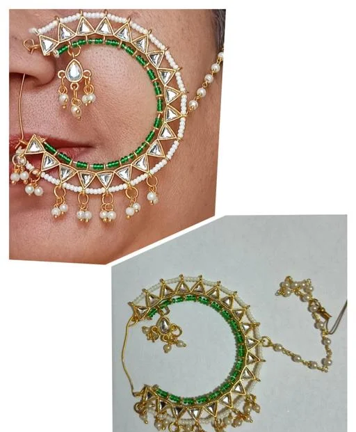 Kundan Bif Size Jodha Nath Nose Ring Nathya (Temple Dance Jewellery) - Image 2