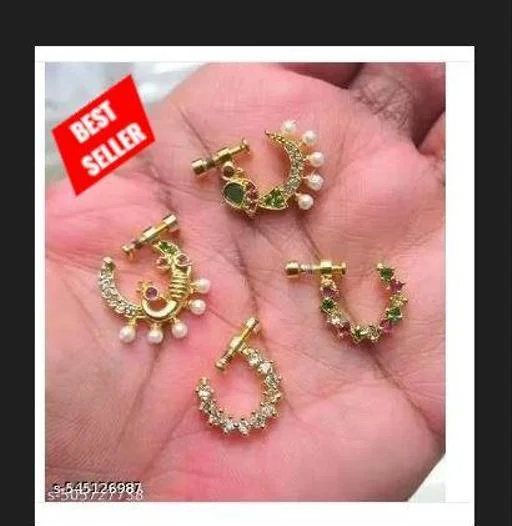 Combo 4 Pcs Nose Pin Stud Cz Stones Pressing Nath Screw (Temple Dance Jewellery) - Image 2