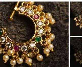 Nose Pin Stud Cz Stones Pressing Nath Screw Traditional Bridal Wear Nose... (Temple Dance Jewellery)