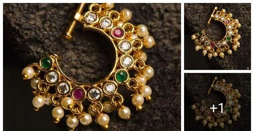 Nose Pin Stud Cz Stones Pressing Nath Screw Traditional Bridal Wear Nose... (Temple Dance Jewellery)