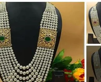 Gold Plated 7 Line Pearls Mala (Necklace) (Temple Dance Jewellery)