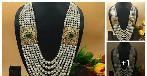 Gold Plated 7 Line Pearls Mala (Necklace) (Temple Dance Jewellery)