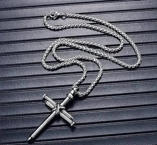 Acalloy Metal Nail Cross Rope Necklace King Logo Finger Ring Boys Men Cr... (Temple Dance Jewellery) - Image 2