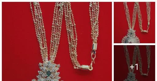 One Gram Gold Microplated Cz Pendant Five Line Chain (Temple Dance Jewellery)