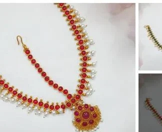 Kempu Stone Adorned Gold Plated Mathapatti
