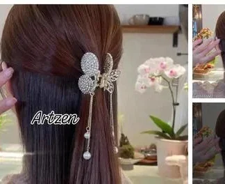Artzen Fashion Hair Accessories Alloy Small Cherry Crystal Claw Clip Rhi... (Temple Dance Jewellery)