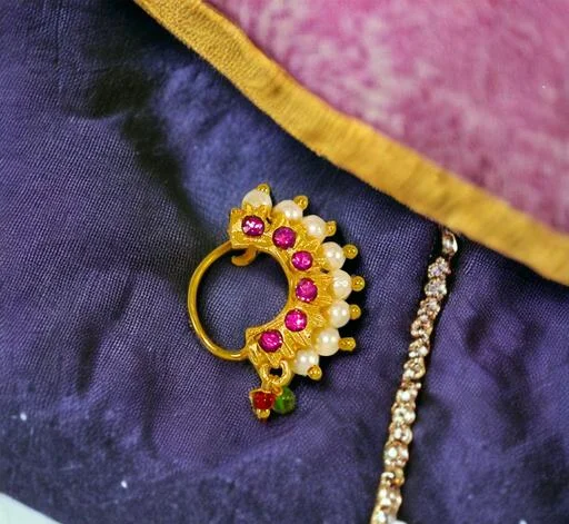 Jewelopia Maharashtrian Nath Without Piercing Clip On Banu Nose Ring Pea... (Temple Dance Jewellery) - Image 2
